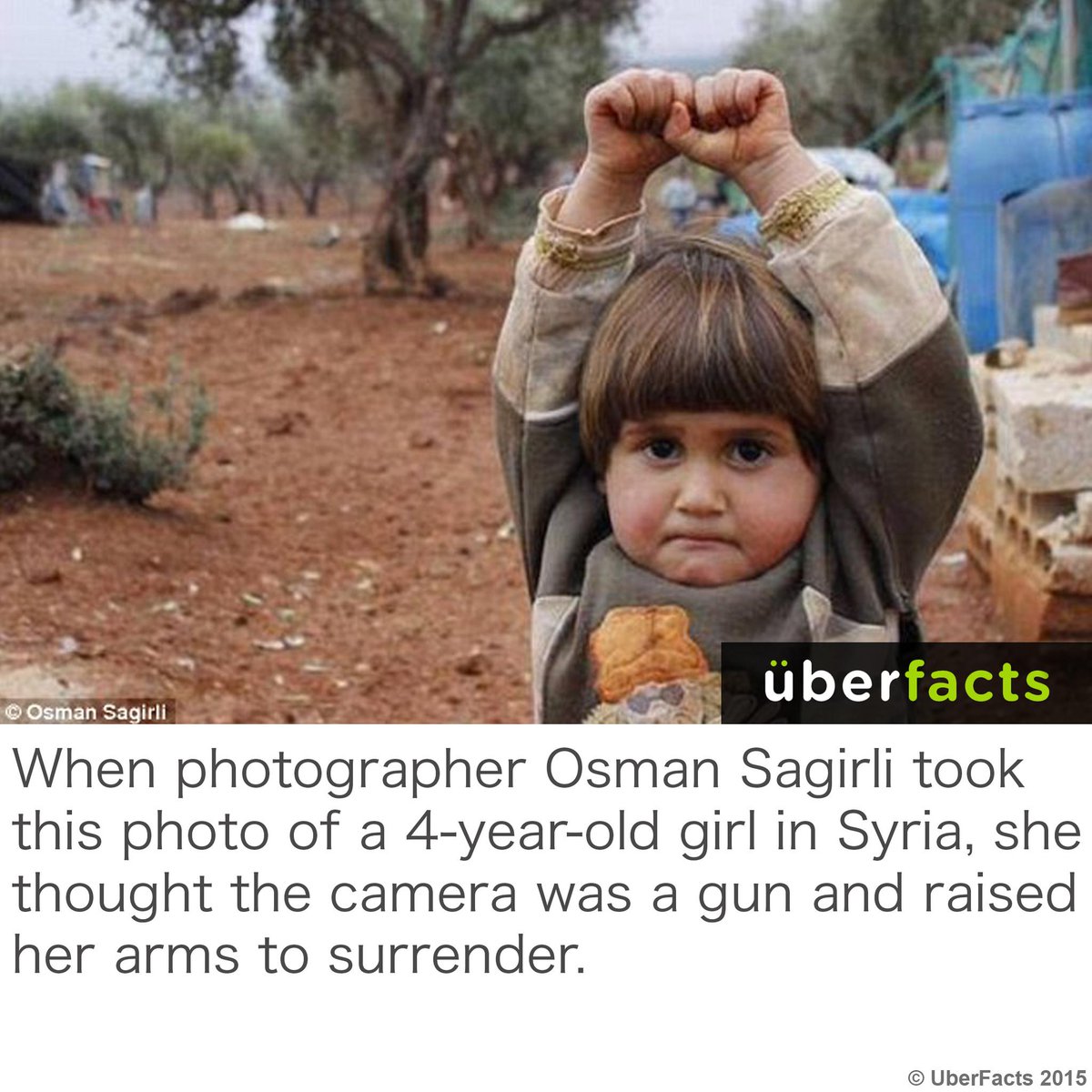 UberFacts's tweet photo. This 4-year-old Syrian girl thought the camera was a gun when her photo was being taken... http://t.co/S3CaCdP89r