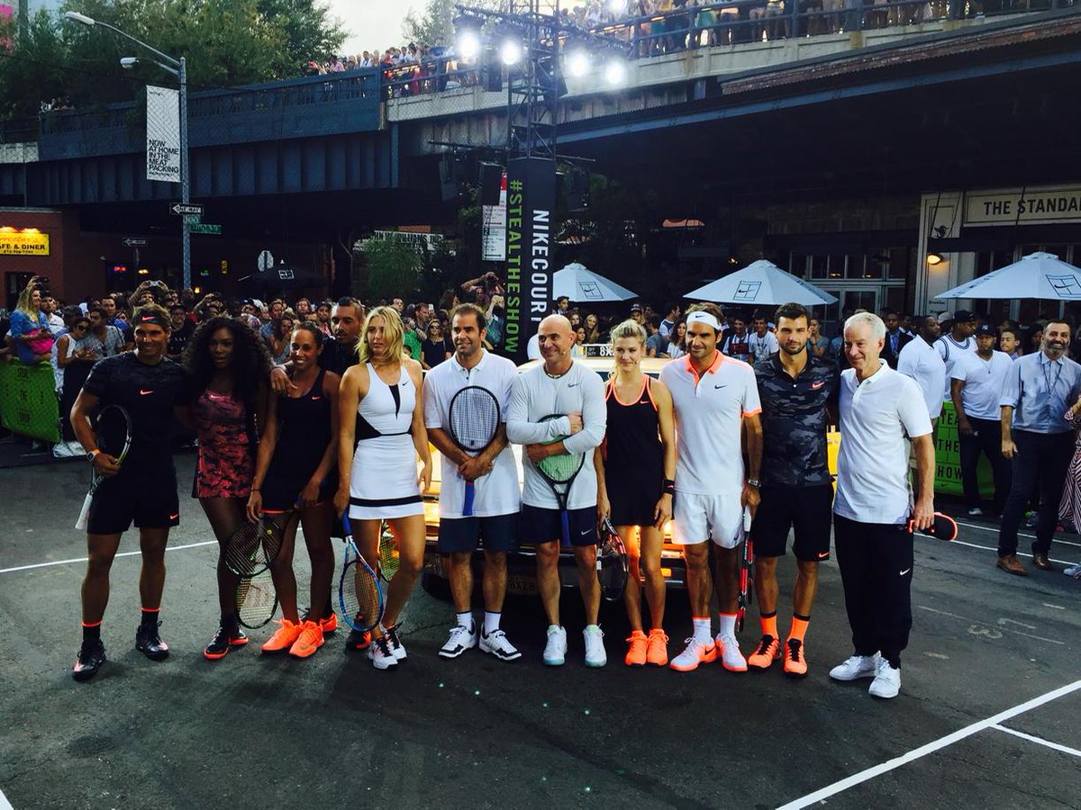 darrenrovell's tweet photo. Most star studded sports marketing event ever for Nike: Serena, Maria, Rafa, Fed, Pete, Andre, McEnroe http://t.co/dDKVdKWW15
