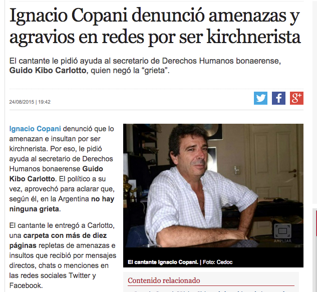 Infomedia24hrs's tweet photo. #ARG Perseguidos políticos #subsidiados  : Ignacio  “No quiero volver a tocar en los pubs de la costa“ Copani 📷 http://t.co/F4EOcUkDbT
