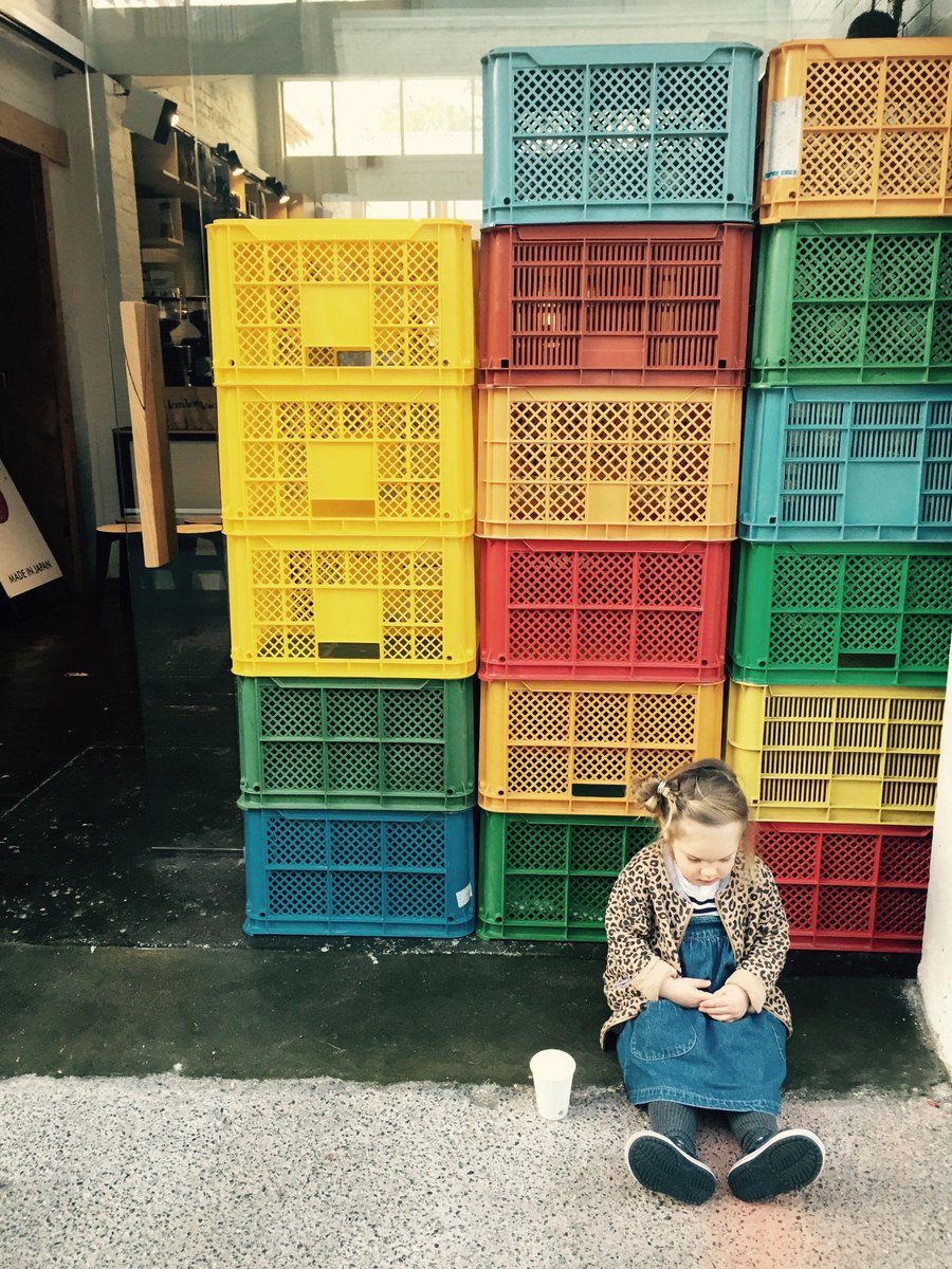Our littlest helper this morning - taking a break #southmelbourne #coffee #cute
