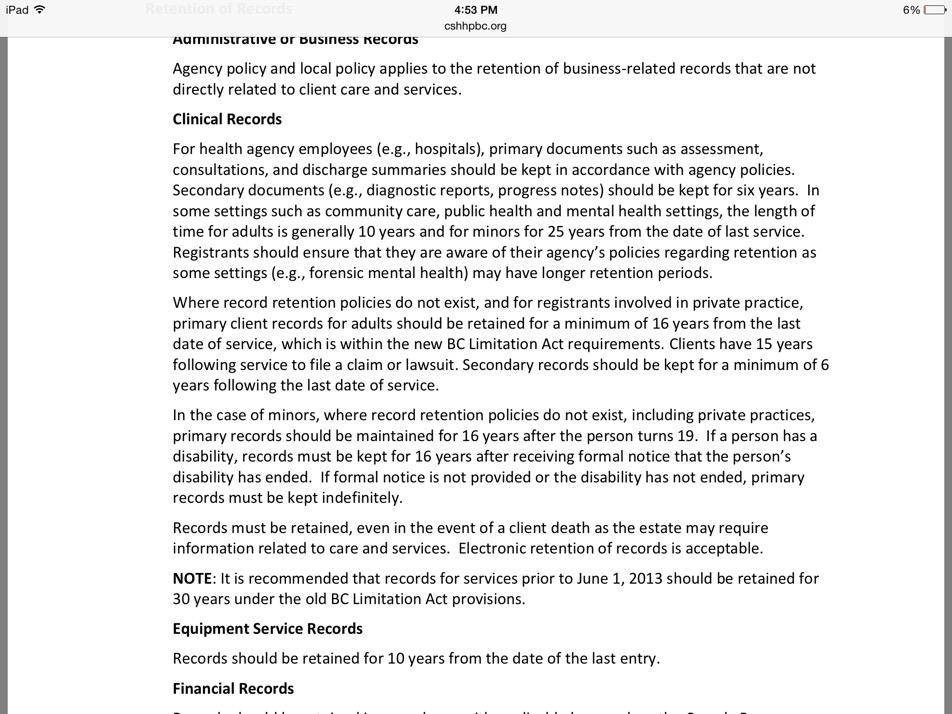 speechhearbc's tweet image. Interesting discussion on retention &amp;amp; storage of client records on LinkedIn. Have you read CSHHPBC guidelines?
