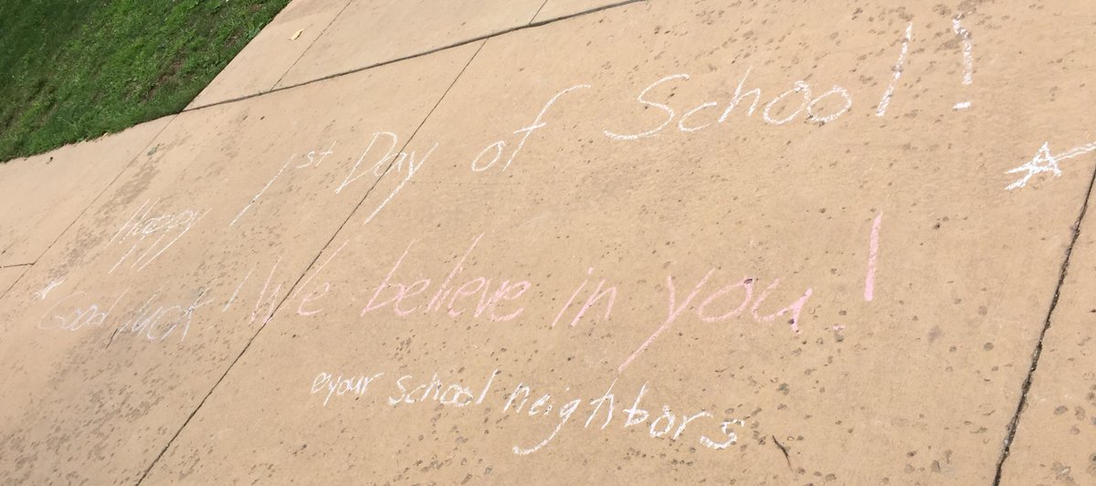 Thanks to our wonderful neighbors for their well wishes on our first day of school!  We couldn't do it without you!