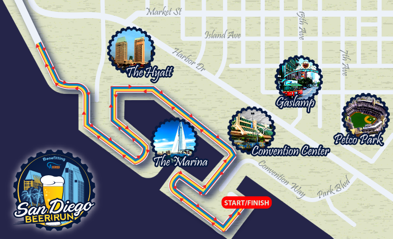 SDBeerRun's tweet image. RUN FAQ: What is the course design for this years 5k? Check out the map - a scenic route through to @Seaport_Village