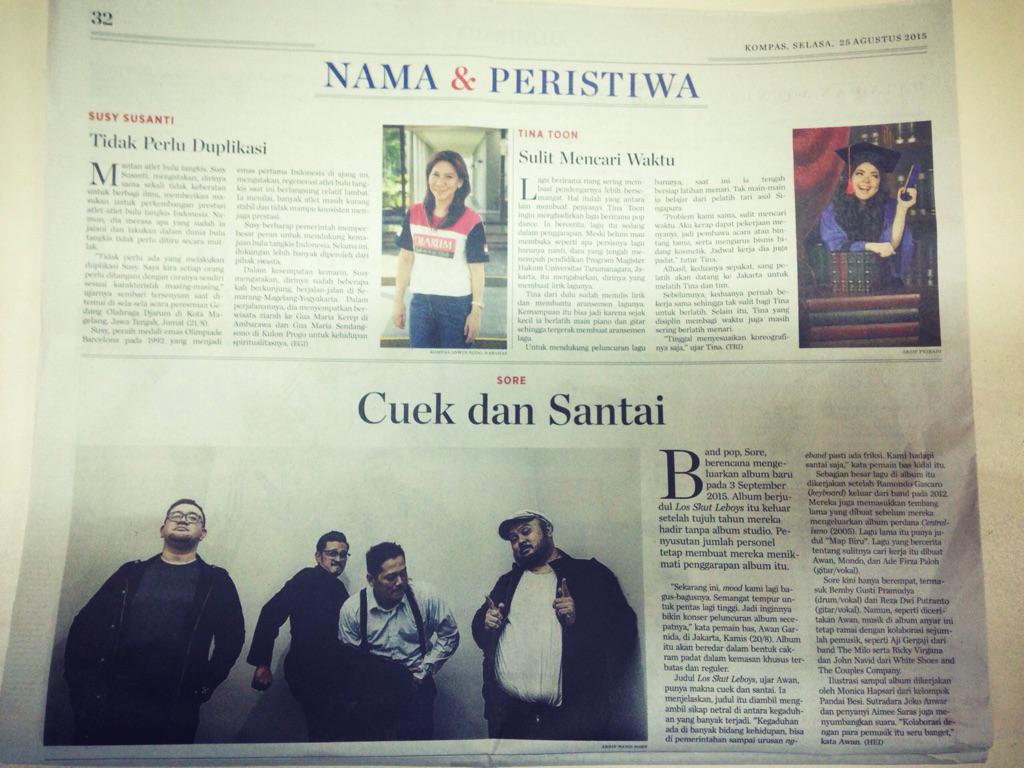 RockNal's tweet photo. Pagi ini @SOREband di Kompas.
Bolehlah dibaca sebelum rilis album #LosSkutLeboys awal september nanti. http://t.co/WU27Y3vZbw