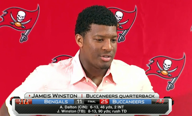 LIVE: <a href="/Jaboowins/">Jameis Winston</a> at the podium NOW on NFL Network!