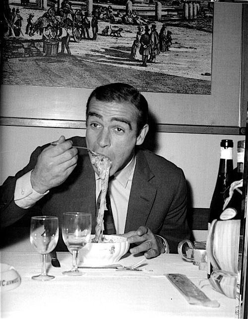 James Bond might not approve but Sean Connery knows how to get into a bowl of pasta 1963. Happy birthday Mr. Connery. 