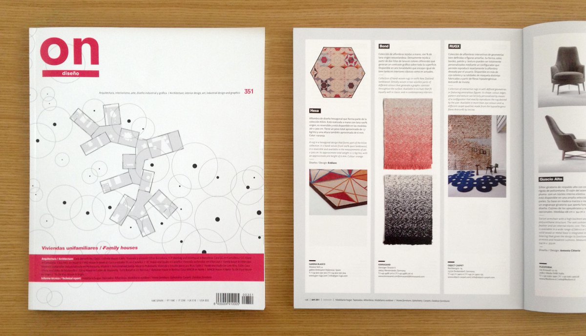 La alfombra HEXA en el número 351 de la revista <a href="/ondiseno/">On Diseño</a> 
Un diseño de Enblanc para GAN by <a href="/gandiablasco/">Gandia Blasco Group</a>