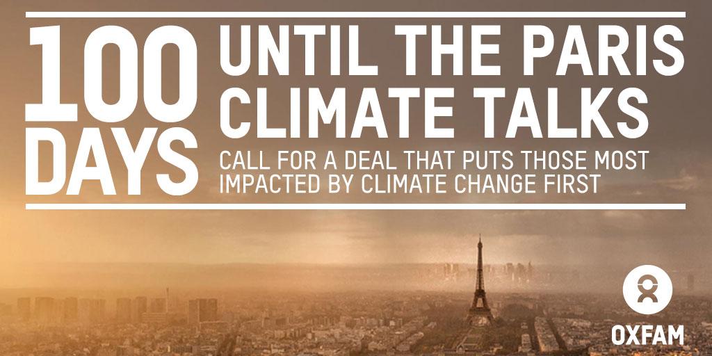 100 days until the Paris #climate talks. RT to support emissions going down oxf.am/ZWqo #ClimateAction