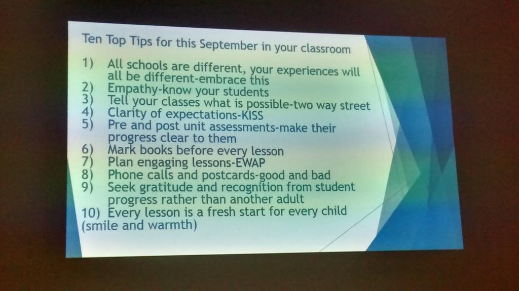 michaelslav's tweet photo. Carly Mitchell's top ten tips for new teachers in the classroom. @OasisSouthBank @RISchools @FutureLeadersCT #RISST15 http://t.co/6gF8iZFN82