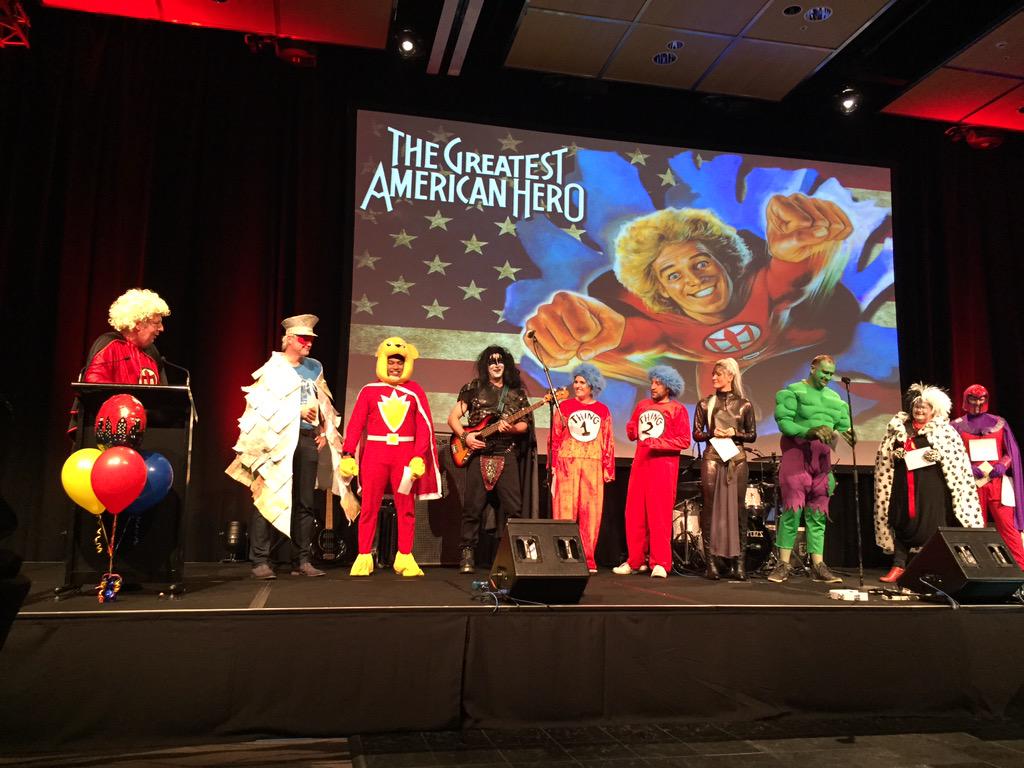 TrishMerz's tweet photo. #nzeuc costume competition kicking off. Pick your favourite geospatial superhero http://t.co/ttNSmWXlRh