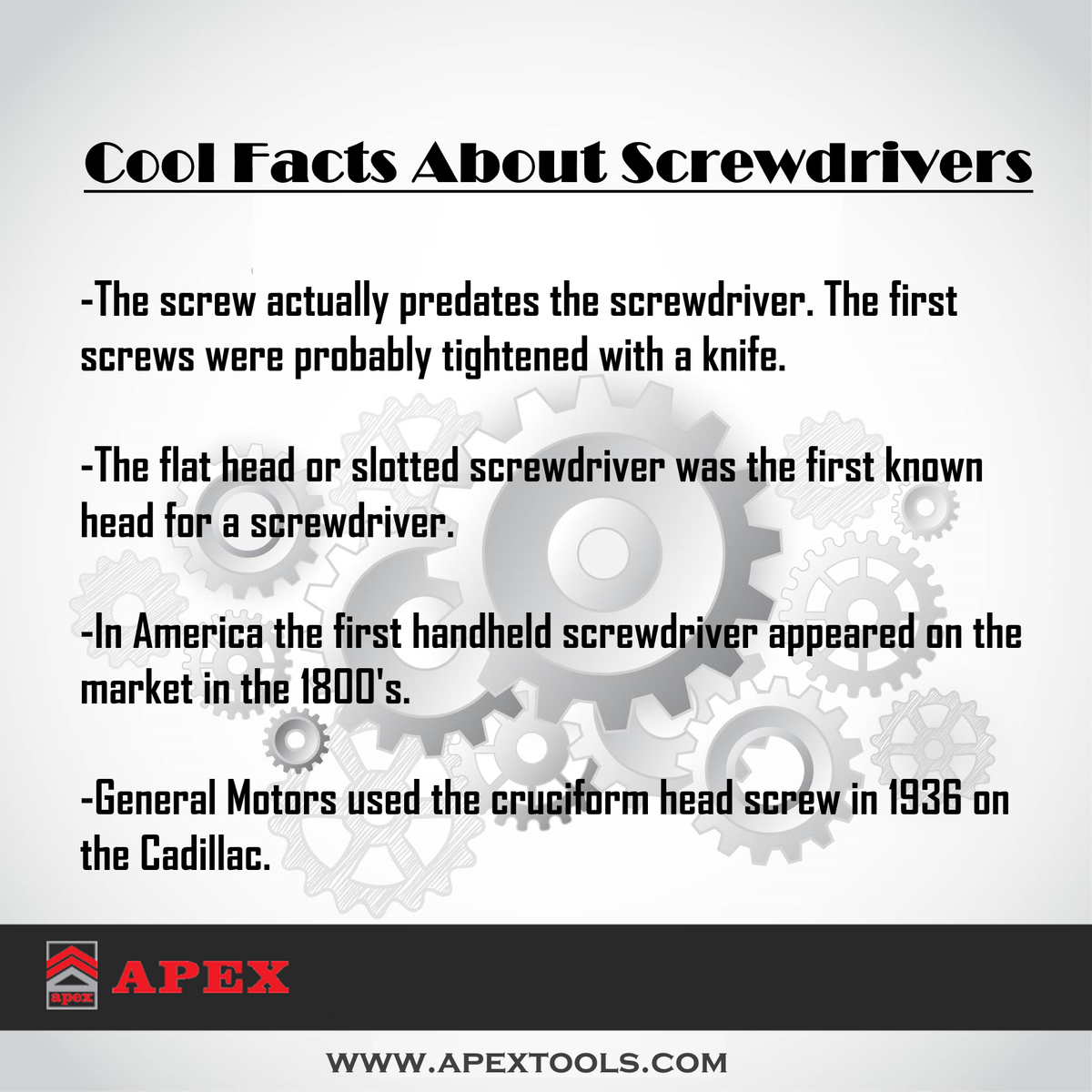 ApexToolsLLC's tweet photo. Did you know about these cool facts about Screwdrivers? #KnowYourTool http://t.co/GWwmOAQ5Nc