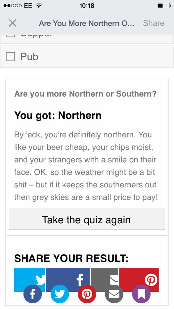 x__Jessika's tweet image. Well I'm glad this quiz agrees where I am from 😂 #northener #NorthIsBest