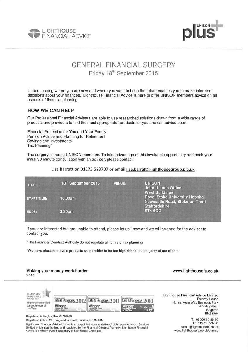 Financial Surgery meetings available for UHNM UNISON members.
book your place now