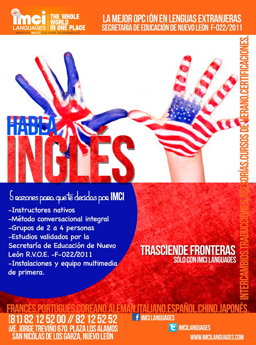 IMCI_LANGUAGES's tweet image. Curso de ingles
Lunes y Miercoles de 9-11 am y 6-8 pm
Martes y Jueves de 9-11 am y 5-7 pm 
Sabados de 9-1 pm