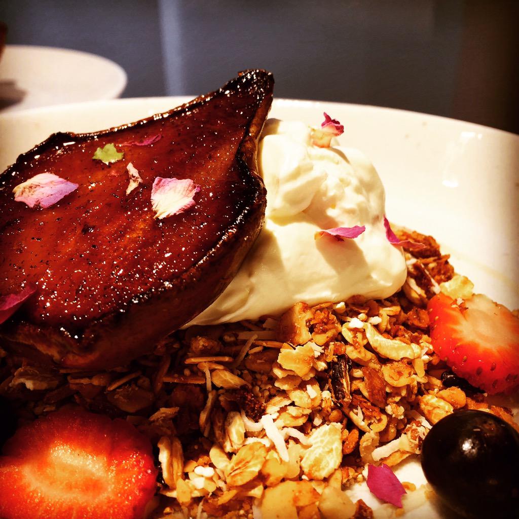 <a href="/gigglingben/">benjamin (giggling)</a> <a href="/katepatto/">Kate Pattison</a> - dropping by 4 #brekky tomorrow? House coconut granola, honey labneh, cinnamon, caramel pear