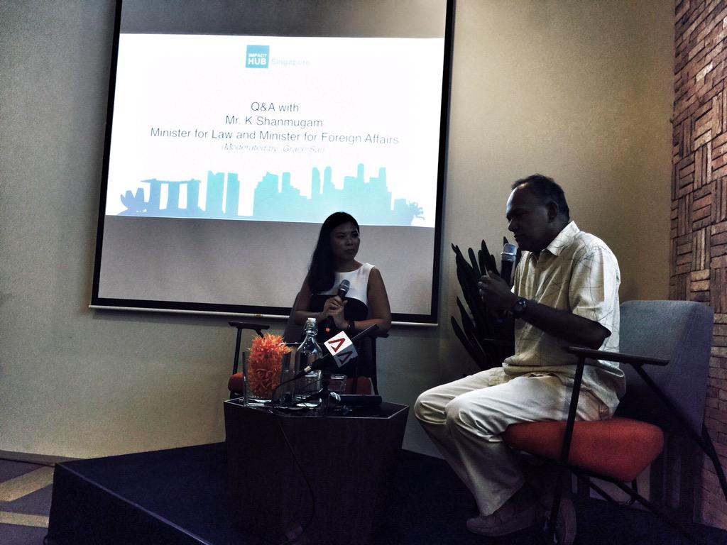 kmandel's tweet image. Minister Shanmugam @hubsg talking with @GraceSai #HubPrinsepLaunch with @steveleonardSG