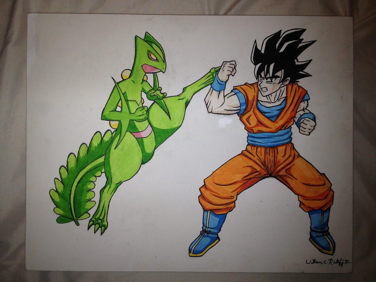 willrat321's tweet image. Here's one I did for my buddy Bruce, Skeptile vs Goku! 
Materials: 11x16" gesso board with ink and markers.
