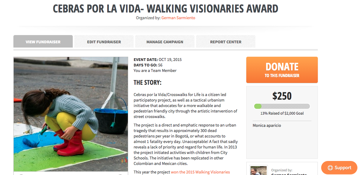 Support <a href="/CebrasPorLaVida/">Cebras Por La Vida</a> fundraiser to assist/claim Walking Visionaries Award #placemaking bit.ly/1Eguvca