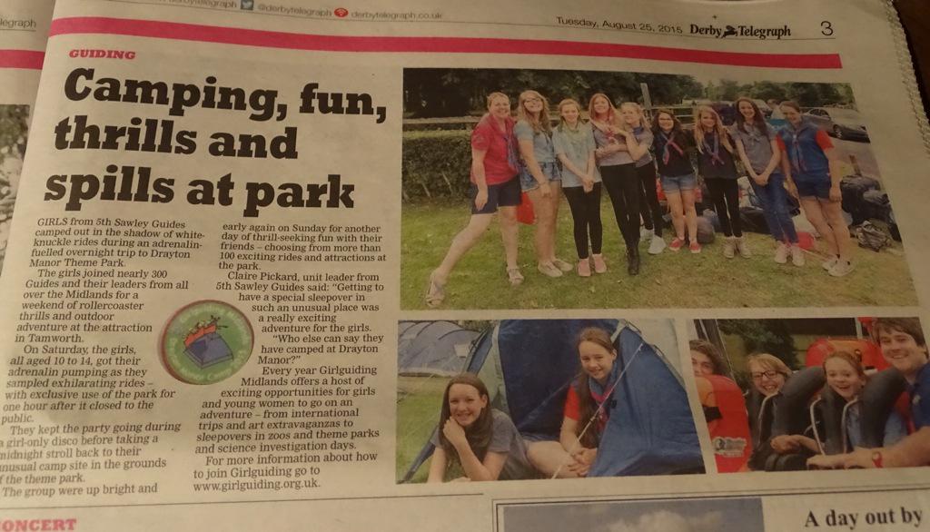Claire Pickard (@ggleaderclaire) on Twitter photo Article featuring my #Guides in today's <a href="/DerbyTelegraph/">DerbyTelegraph</a> about <a href="/GirlguidingMids/">Girlguiding Midlands</a> #draytonmanorovernightcamp Article featuring my #Guides in today's <a href="/DerbyTelegraph/">DerbyTelegraph</a> about <a href="/GirlguidingMids/">Girlguiding Midlands</a> #draytonmanorovernightcamp