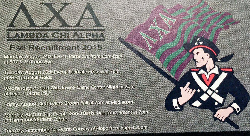 BetaPsiLCA_Alum's tweet photo. #FallRecruitment is underway @LCAMissouriSt @MissouriState #DontPledgeUsJoinUs #JoinLCA @LambdaChiAlpha http://t.co/N3HGpLu101