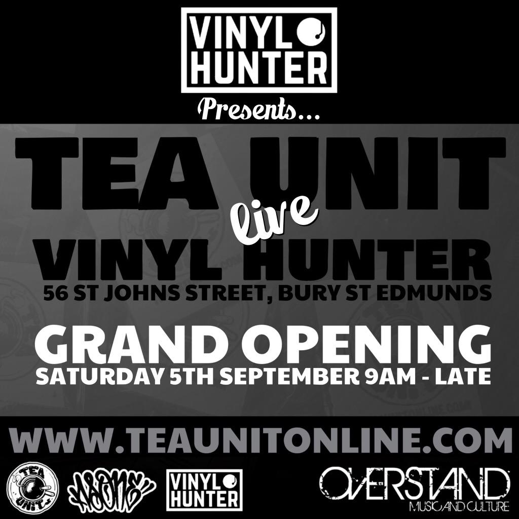 #TeaUnit live at the <a href="/Vinyl__Hunter/">Vinyl Hunter</a> GRAND OPENING | 56 St Johns Street, BSE | 05.09.15 | 7pm
facebook.com/events/4686174…
