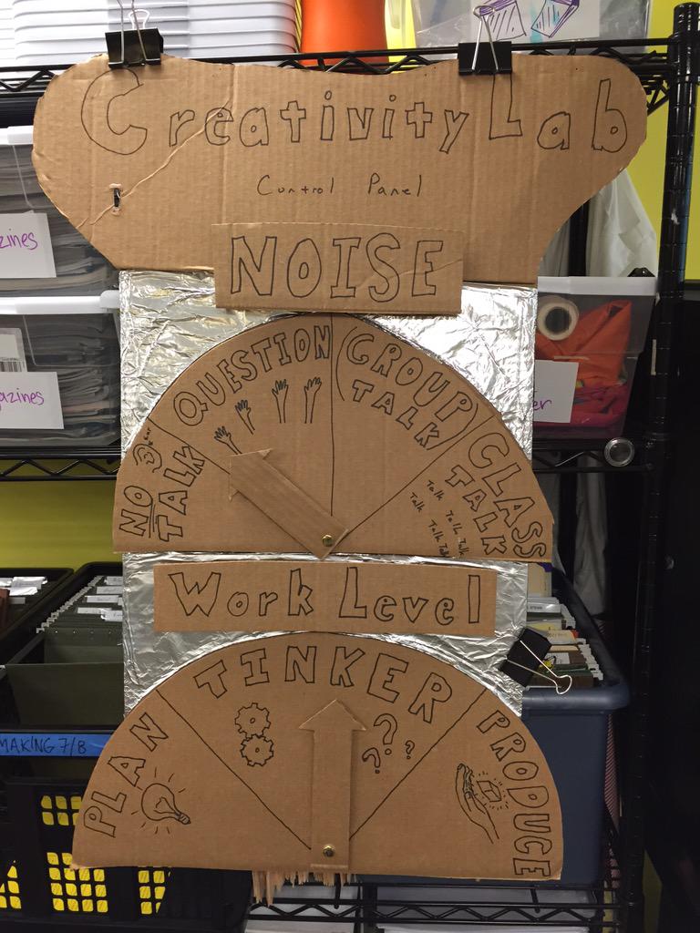 aVndrwrff's tweet photo. Control panel created for middle school #makered enrichment.  Communicates type of engagement #makeredspace #signage http://t.co/x5tFidSNe3