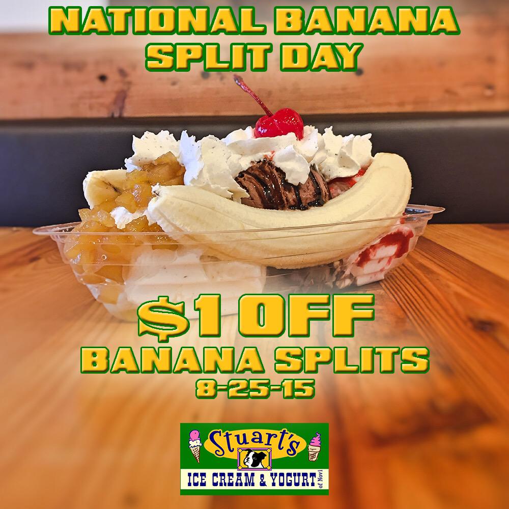 StuartsofNovi's tweet image. #NationalBananaSplitDay 
Celebrate @StuartsofNovi with $1 OFF banana splits all day.
#novi #icecream #yum