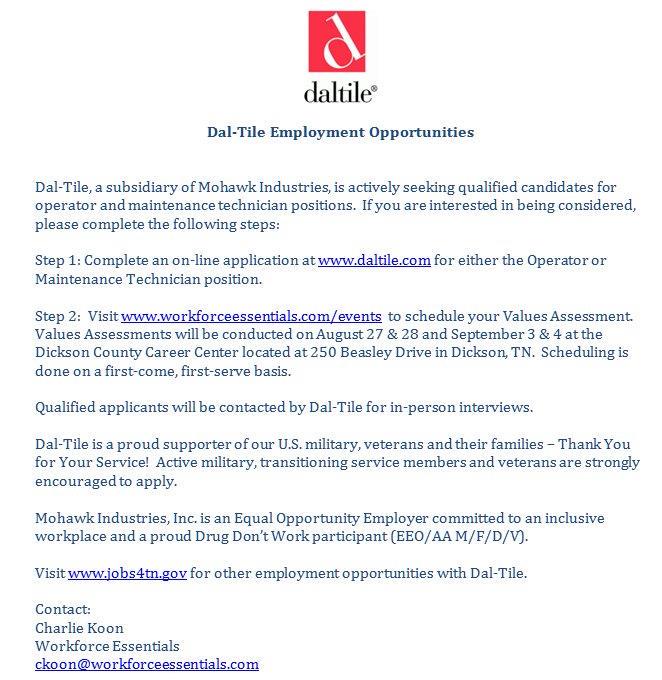 WF_Essentials's tweet image. Dal-Tile is hiring 4 #Operator #Mainttech apply at daltile.com visit jobs4tn.gov for more jobs