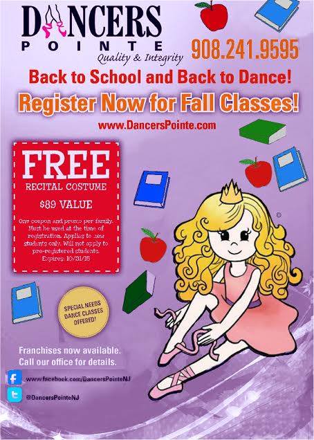 DancersPointeNJ's tweet photo. Register for fall classes NOW! FREE RECITAL COSTUME! Call 908-241-9595, email info@dancerspointnj.com or online!! http://t.co/q2JPqbX3FC