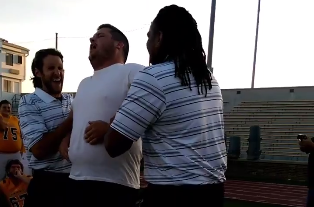 GolfNBS's tweet photo. Video: College football coach got tased in order to help fire up his team. Watch > http://t.co/y80PDMan2o http://t.co/SFgzSpYorI