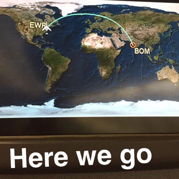 PierceFulton's tweet photo. Newark to Mumbai...see you in a bit India! http://t.co/6olKDDmj7v