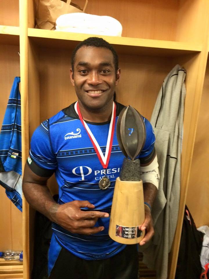Our valiant Captain Sakiusa Gavidi bringing the <a href="/WorldClubSevens/">LWC7s</a> trophy back home @TsunamiSportltd #blessedandhumble