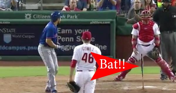 theScore's tweet photo. VIDEO: Travis d'Arnaud released a wild, unintentional bat-flip on a walk and it was magical. http://t.co/UJlfJO3WBX http://t.co/5ED8TSoTG4