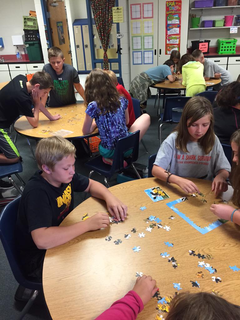 Miss_Lohnes's tweet photo. Groups worked on puzzles as an introduction into Unit 1: Learning and Leading - a team building experience! #LMSsoars http://t.co/WKz1xr7lZX