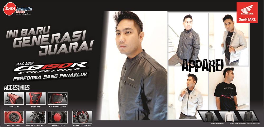 KangHaParLi's tweet photo. Perkenalkan Apparel &amp; aksesoris baru untuk pengguna New CB150R yg bikin tampilan makin keren #alwaysHGA @alwayshonda http://t.co/d86G4t9Svc