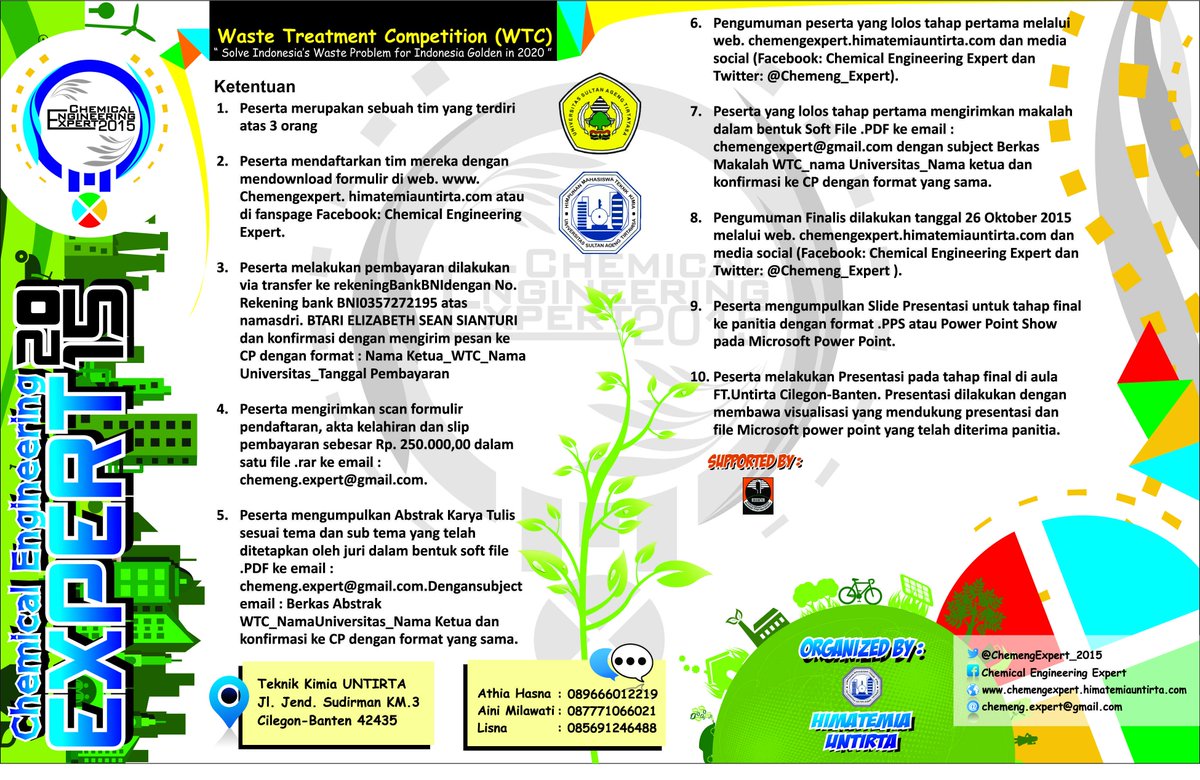 ChemengExpert15's tweet photo. Selamat Pagi Mahasiswa yang peduli akan Lingkungan. Ayo wujudkan kepedulian kalian dalam Waste Treatment Competition http://t.co/14oBS17HUv