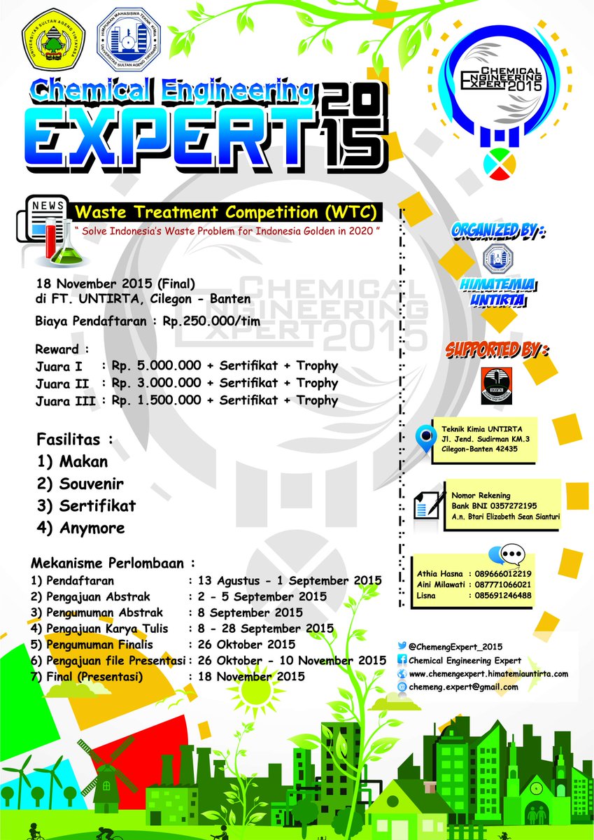 ChemengExpert15's tweet photo. Selamat Pagi Mahasiswa yang peduli akan Lingkungan. Ayo wujudkan kepedulian kalian dalam Waste Treatment Competition http://t.co/14oBS17HUv
