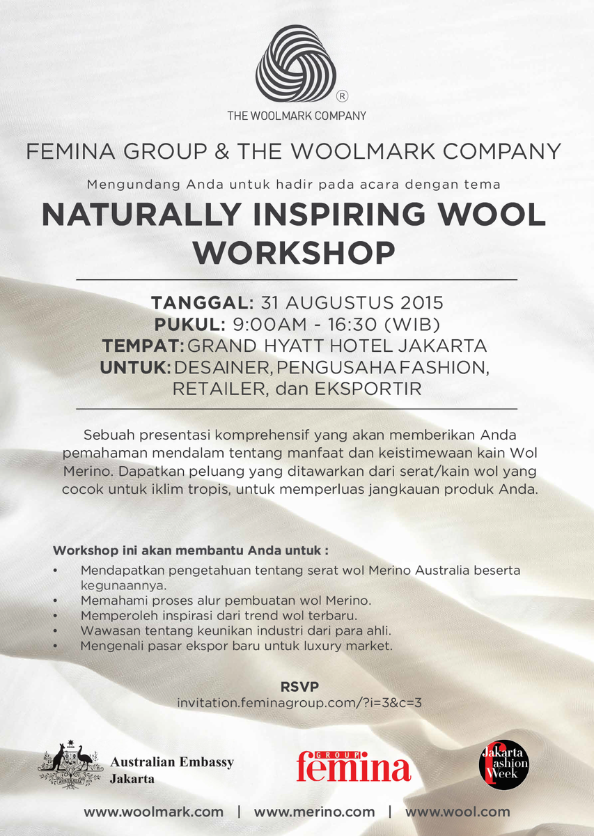 JKTfashion's tweet photo. Menuju #JFW2016: Naturally Inspiring #WoolWorkshop, 31/8/2015. Sudahkah anda mendaftar? Klik http://t.co/9dtXqECTel http://t.co/A7p3AJKjhF