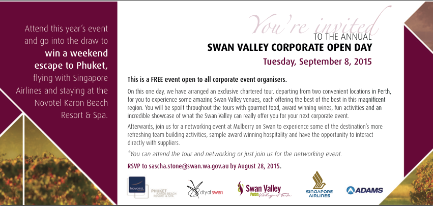 TheSwanValley's tweet photo. Meet @ChapelFarmSV at our Corporate Open Day or find out more about their corporate functions #SwanValley #cod2015 http://t.co/Of6CHCwnWH