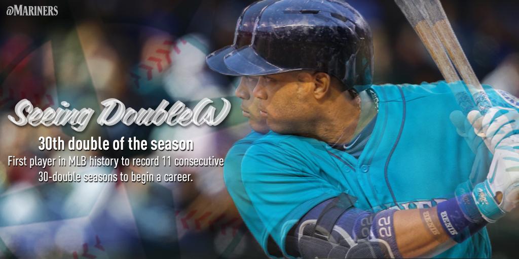 Mariners's tweet photo. Congrats to @RobinsonCano, who is now the 1st player in history with 11 straight 30-double seasons to start a career. http://t.co/yGk17XDctM