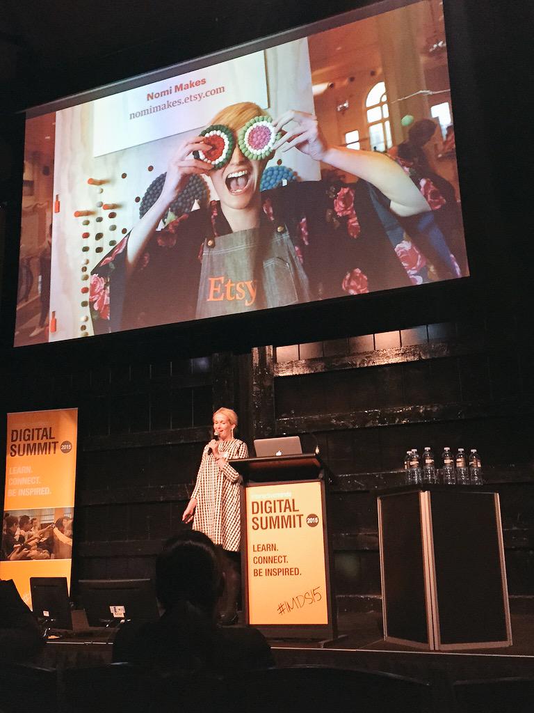 shannoneclarke's tweet photo. Great to see @florallife from @EtsyAU talk about influencing conversion at the #IMDS15 #Etsyau http://t.co/dmxrHntkn3