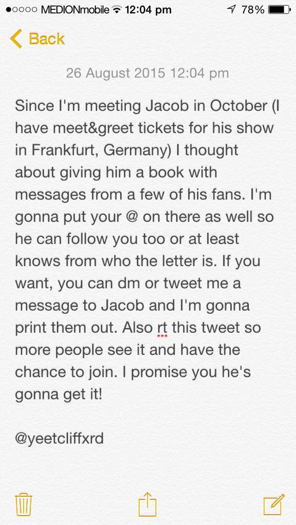 ghostlycliffxrd's tweet photo. Read this if you want to be in the book I'll give to @JacobWhitesides #7days #jacobwhitesides #first50europe http://t.co/wHEJ36HdLo