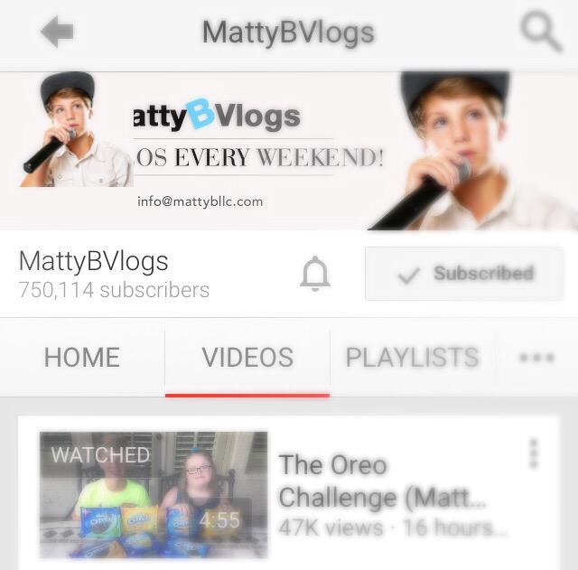 MattyB_Updates's tweet photo. MattyBVlogs has reached 750k subscribers! http://t.co/7VMkTnBRhE