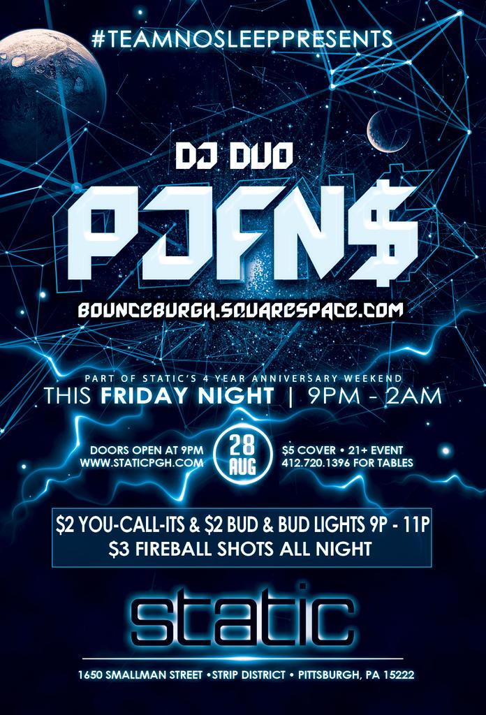 FRIDAY NIGHT AT STATIC!
PJFN$

Live DJS set. Doors open at 9pm. 21+