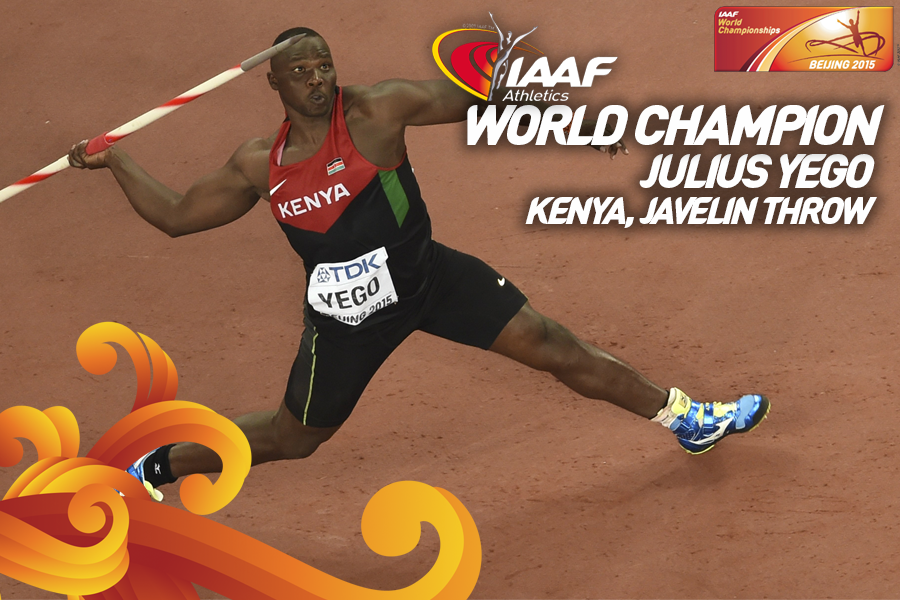 WorldAthletics's tweet photo. It's confirmed! @JuliusYegoKE takes the javelin crown with a WL 92.72m, the farthest anyone has thrown in 14 years! http://t.co/5nDXeBaplL