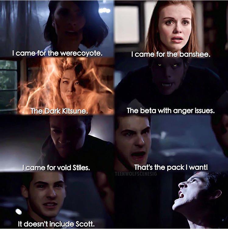 TeamWolftr's tweet photo. "Ben çakal için geldim.Banshee için. Kitsune,sinir problemleri yaşayan beta ve kötü Stiles için.İşte istediğim sürü." http://t.co/uIojbfXKC1