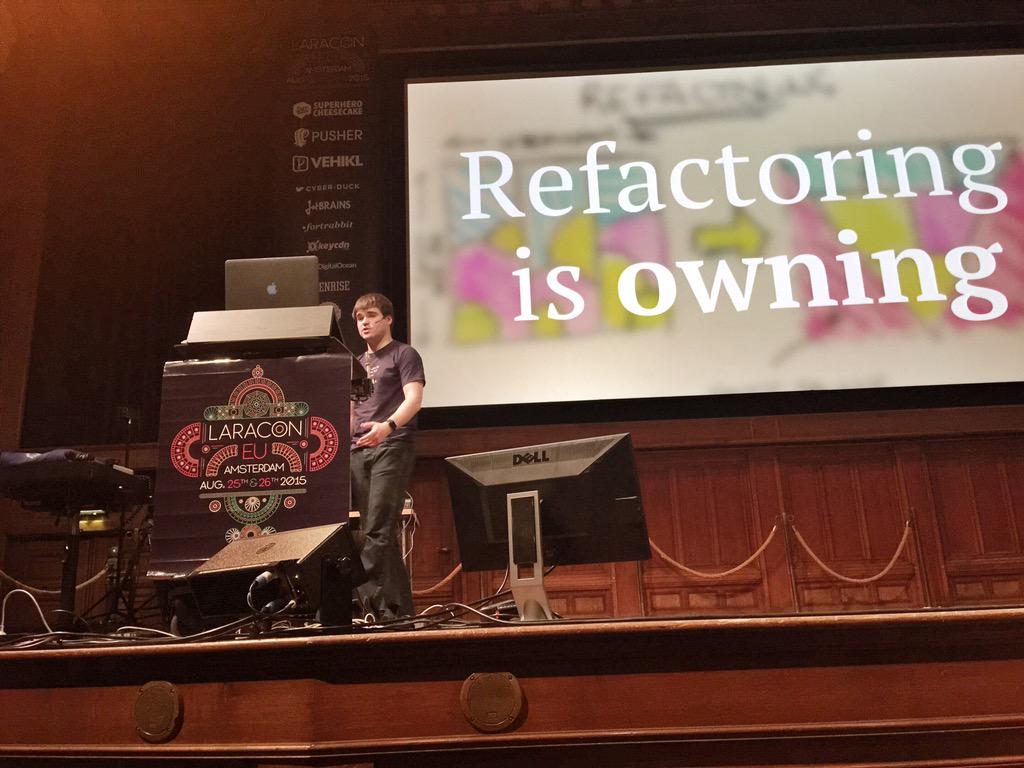 taylorotwell's tweet image. .@everzet on stage at @laraconeu! #laracon