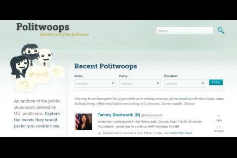 @PolitwoopsFR (permet de retrouver des tweets supprimés), bloqué par twitter car 'stressant' pour les politiques! 1/2