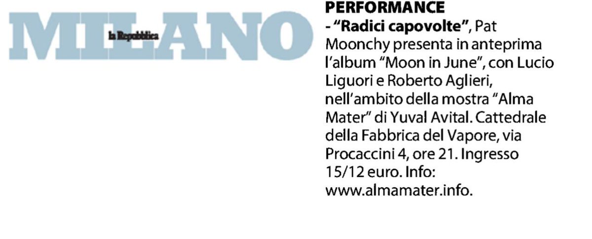 Alle 21 Pat Moonchy vi aspetta ad Alma Mater! <a href="/ExpoinCitta/">Expo in Città</a> @WonderfulExpoIT @repubblicait <a href="/Spotlime/">Spotlime</a> #almamaterproject