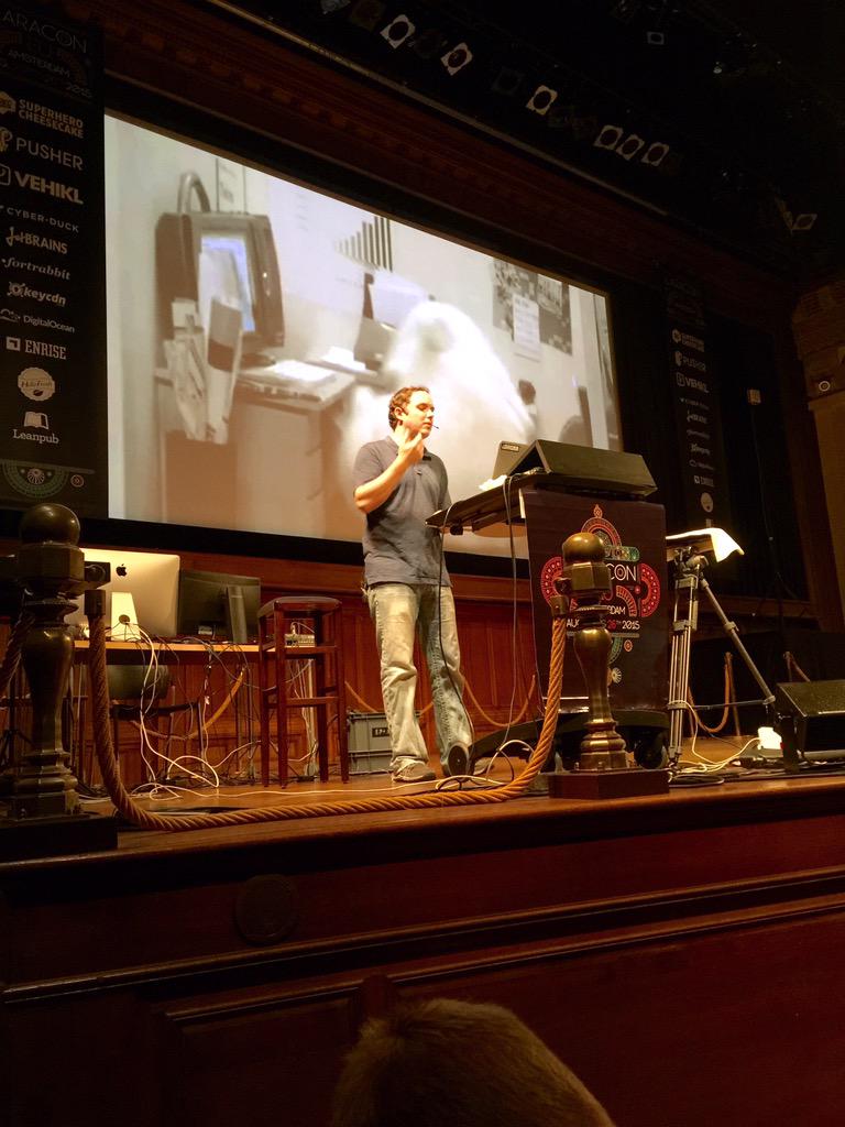 taylorotwell's tweet image. .@jeffrey_way on stage at #laracon!